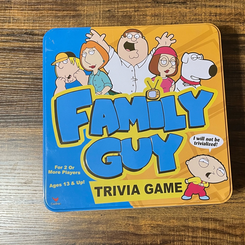 Family Guy Trivia Vintage Board Game in Metal Tin Box GUC